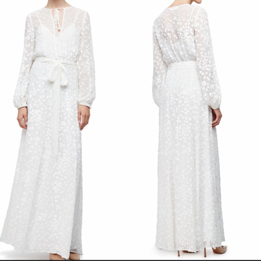 Long-Sleeve Floral-Embroidered Maxi Peasant Dress